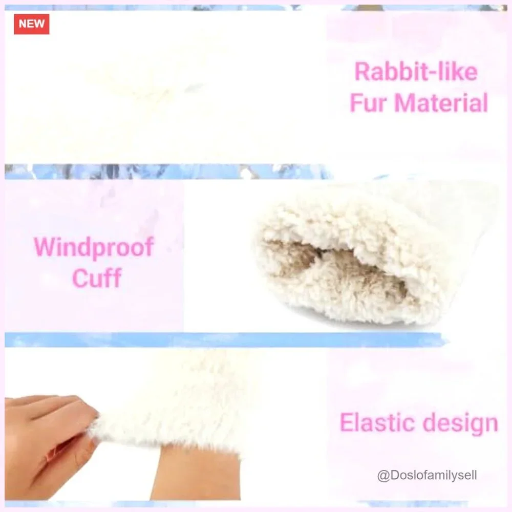Women's Faux Rabbit Fur Knitted Mittens - Thick Warm Cold Weather Gloves